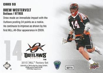 2010 Upper Deck Major League Lacrosse #93 Drew Westervelt Back